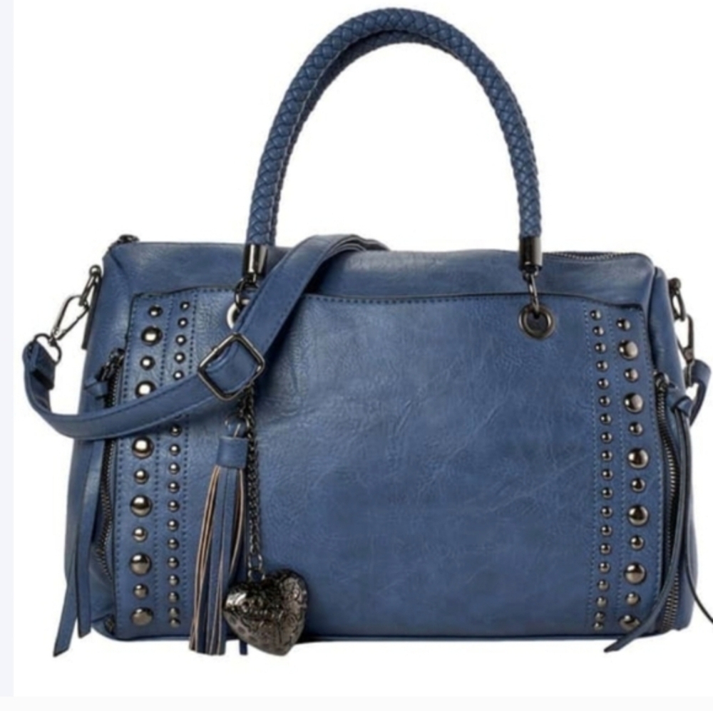 Sam & Hadley Blue Satchel with Stud Accents, NWT
